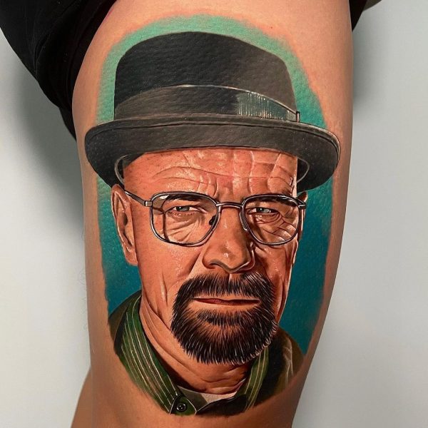 Tattoo inspiration: A colour realism portrait tattoo of Walter White from Breaking Bad