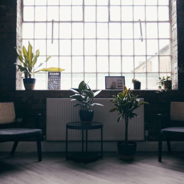 The waiting area of the Birmingham tattoo studio.