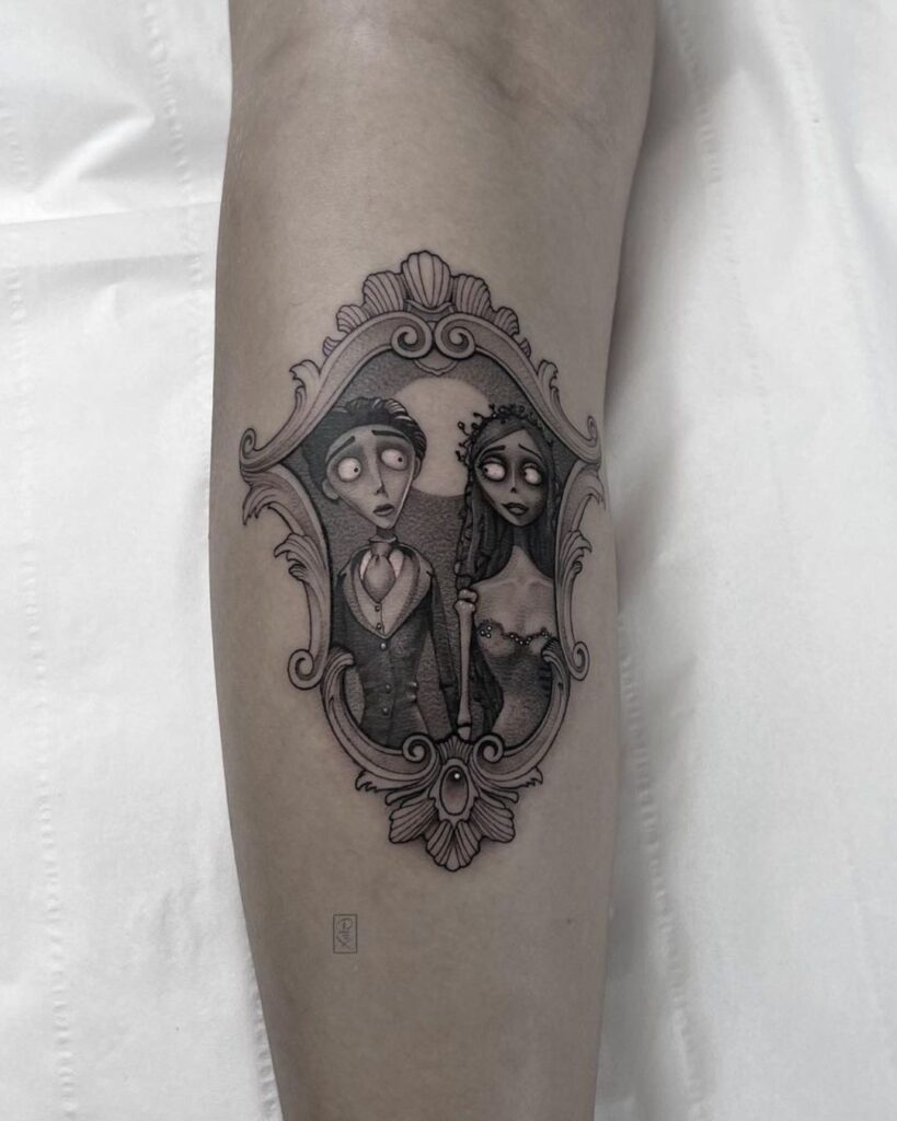 Forearm tattoo of the Tim Burton film the Corpse Bride